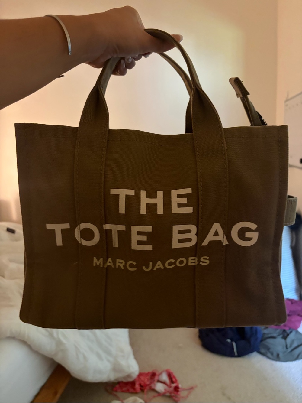 Marc Jacobs Tan Canvas Tote with White Logo - M size